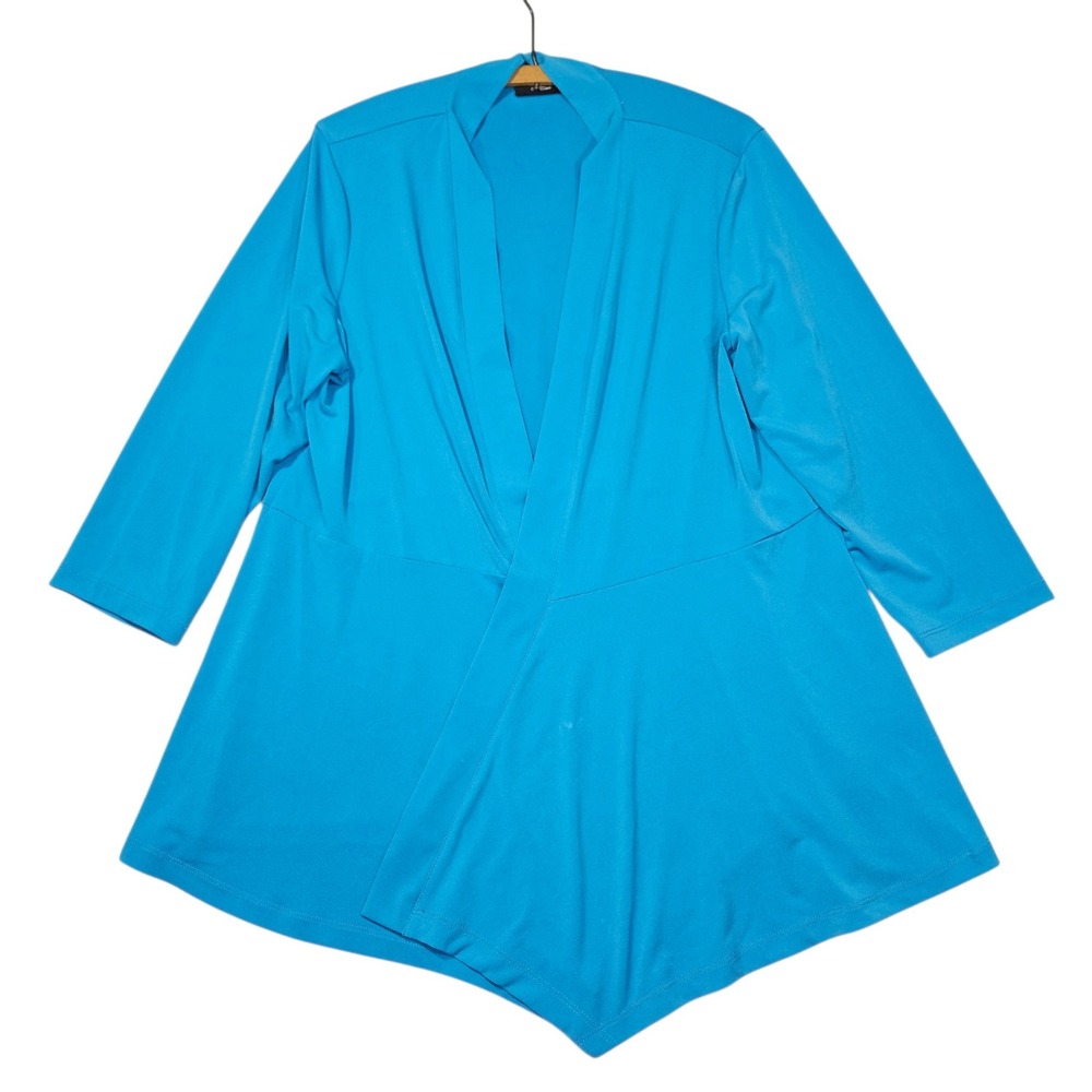 Susan Graver Artisan Liquid Knit Open Front Cardigan Blue Sz L